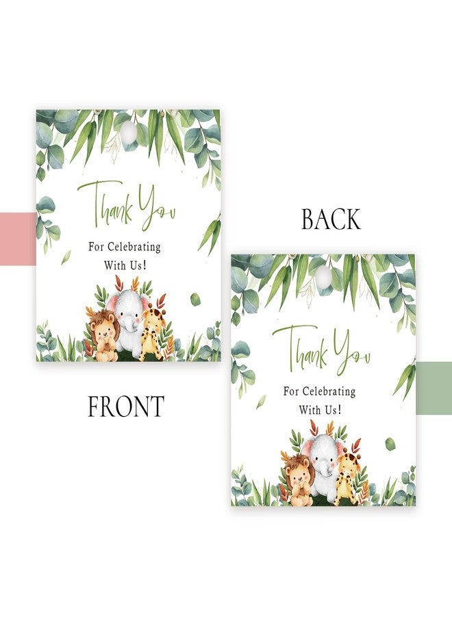 FORSHEEP 50pcs Jungle Safari Thank You Tags, Wild Animals Gift Tag with String for First Birthday Party, Round Thank You Paper Tags for Birthday/Engagement Party Favor - Image 4